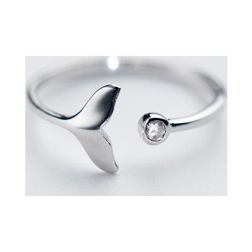 925 Sterling Silver Crystal Mermaid Open Rings For Women Wedding Birthday Creative Fashion Jewelry jz361