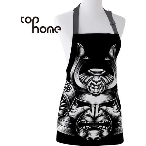 Tophome Kitchen Apron Japanese Samurai Mask Printed Adjustable Sleeveless Canvas Aprons for Men Women Kids Home Cleaning Tools