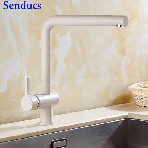 Senducs Brass Kitchen Faucet Fashion Oatmeal Hot Cold Kitchen Sink Faucet Deck Mounted Brass Kitchen Sink Mixer Tap