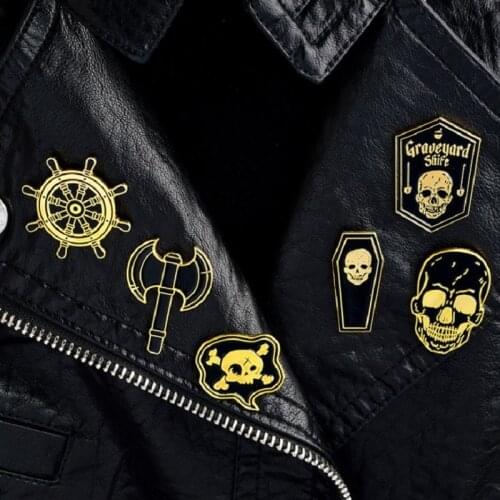 Fashion Enamel Skeleton Coffin Battle Axe Rudder Metal Brooch Dress Bags Special Accessories Pins Gifts for Adventure Buffs