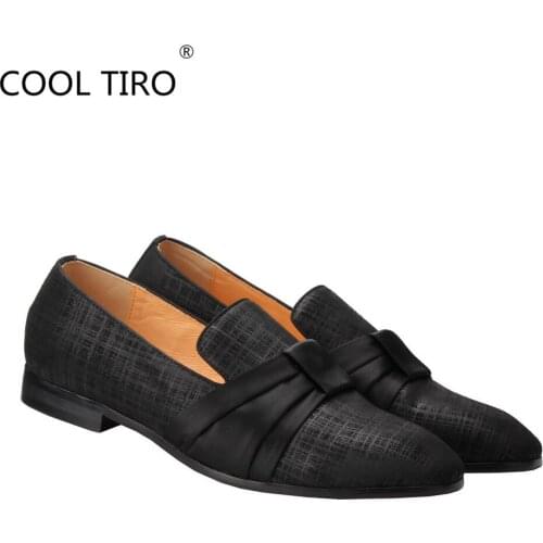 COOL TIRO Silk Band BOW TIE Loafers Men‘s Moccasins Walk Wedding Party Dress Smoking Flats Slip-On Prom Casual Shoes Cow Leather