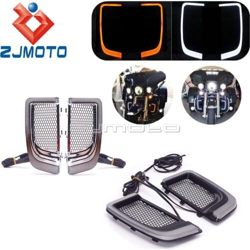 Motorbike LED Fairing Lower Grills For Harley Touring Street Road Electra Tri Glide 14-20 Amber Turn Signal White Running Light