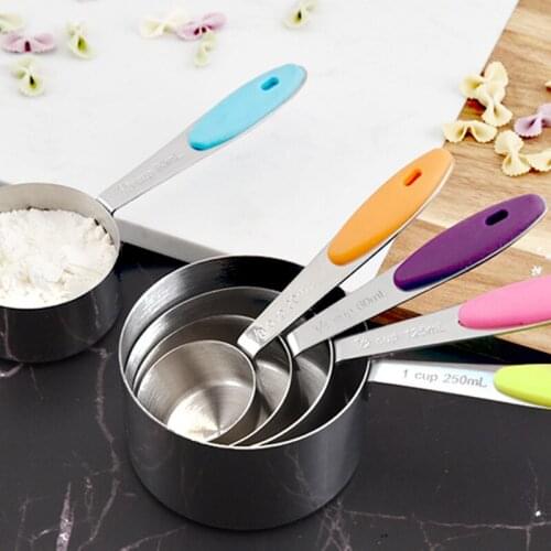 5-Piece Set Of Stainless Steel Silicone Handle Measuring Cup With Scale Liquid Solid Milk Powder Spoon Cooking Seasoning Tools