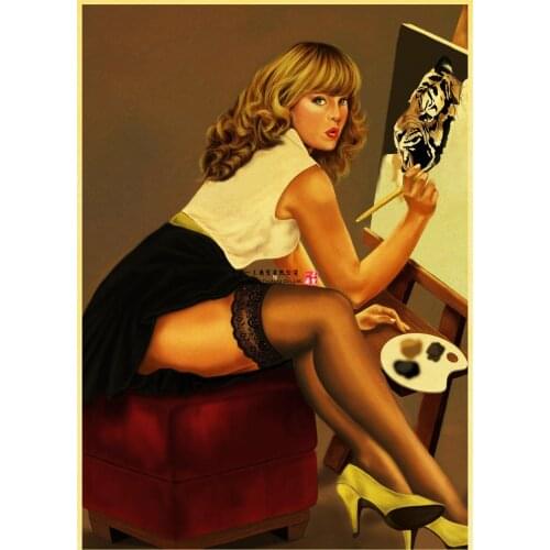 Retro De Chica Seductora De La Segunda Guerra Mundial Sexy Girl Sticker Vintage Cafe Cafe Club Bar Pared Decals