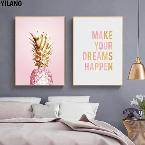 Pink Golden Pineapple Nordic Poster Ananas Quotes Canvas Wall Art Print Home Painting Decorative Pictures For Living Room Decor