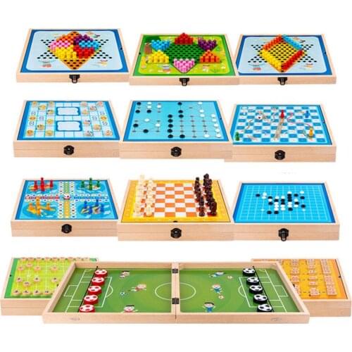 6 In 1 8 In 1 Board Game Set All In 1 Fast Sling Puck Gift Set Fast-paced Action Game Reversible Board Game Wooden Hockey Toys