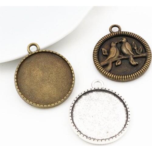 New Fashion 5pcs 25mm Inner Size Antique Silver Plated and Antique Bronze Two birds Cabochon Base Setting Charms Pendant