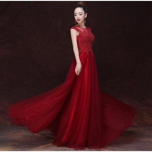 2019 new evening dress perspective long paragraph formal occasion dress round neck party dress sleeveless