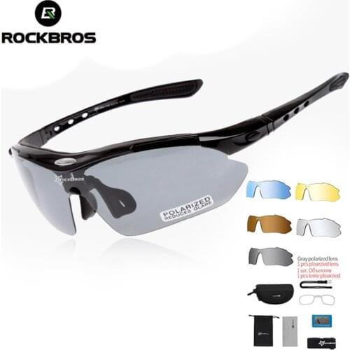 ROCKBROS Polarized Sports Men Sunglasses Road Cycling Glasses Mountain Bike Bicycle Riding Protection Goggles Eyewear 5 Lens