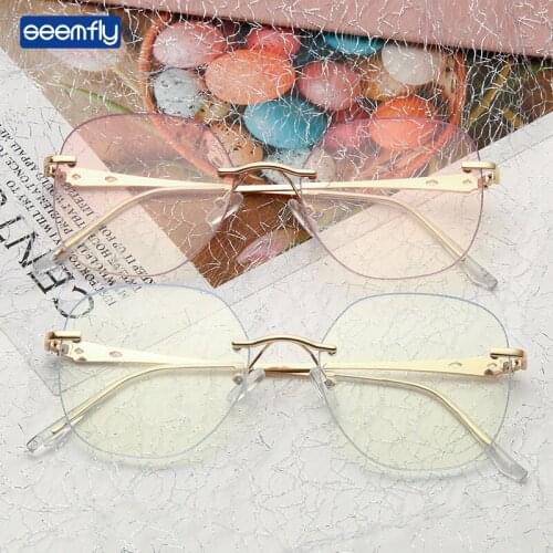 Seemfly New Gold Ultralght Glasses Frame Transparent Flat Lens Optical Glasses Frameless Anti-blue Light Computer Goggles Unisex
