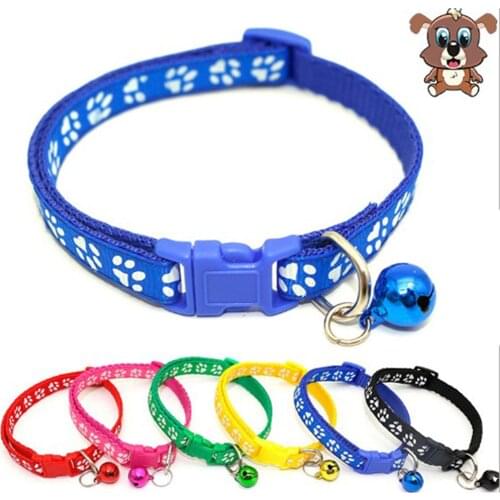 Multi-color Adjustable Cat Collar With Bell Cat Necklace And Cat Paw Print Collar Small Dog Collar Positioning Pet Supplies