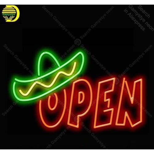 Open with Hat Neon Light Sign Glass Tube Neon Bulb Sign Decor Wall Store Coffee Neon board Sign lamp anuncio luminoso Atarii
