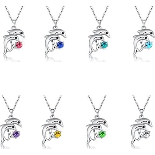 Double Dolphin Play Ball Necklace Women Shiny Rhinestone Fashion 2021 Jewelry Smooth Pendant O Chain Birthday Anniversary Gifts