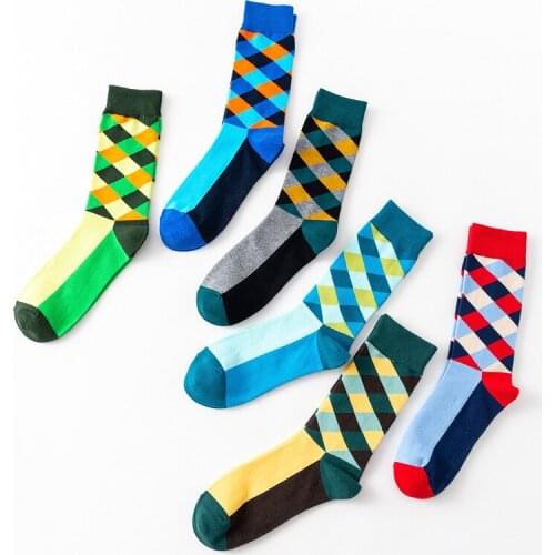 Peonfly Colorful Mens Argyle Combed Cotton Funny Striped Dress Casual Crew Happy Socks