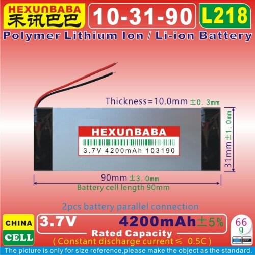 [L218] 3.7V 4200mAh [103190] Polymer lithium ion / Li-ion battery for tablet pc,GPS,mp4,cell phone,speaker;DVR,gps