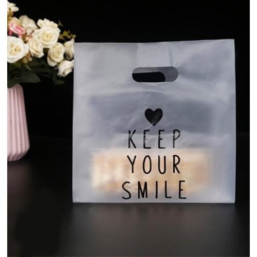 50pcs Semi-Transparent Plastic Shopping Bag With Handle Bread Food Storage Bag Party Wedding Gift Packing Bag