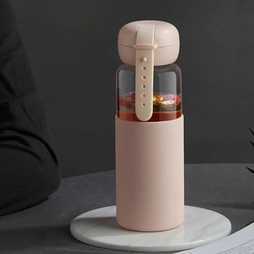 Simple Glass Water Bottle Cute Colorful Portable Glass Bottles Silica Sleeve Tea Bottle Drinkware Juice Coffee Cup Eco Friendly