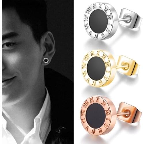 1pair Fashion New Stainless Steel Stud Earrings for Women Men Jewelry Vintage Roman Numerals Small Earring