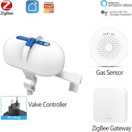 Tuya ZigBee Gas Valve Controller EU Smart Home Security System Gas Alarm Solution App Remote Control With Tuya Alexa Google Home