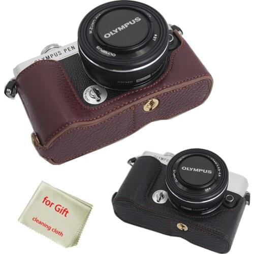 Genuine Leather Hard Half Body Case Grip Camera bag For Olympus PEN EP7 Protective shell Take Out Battery Directly