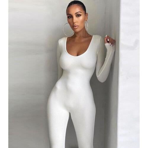 Yiallen Spring Women Casual Long Sleeve Jumpsuits Stretchy Fitness Skinny Low-Neck Workout Fashion Streetwear Slim Outfits 2021