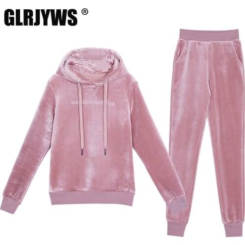 Gold Velvet Thickening Plus Velvet Sports Suit Women Suit Tracksuit Winter New Casual Hooded Sweater Running Clothes Two-piece