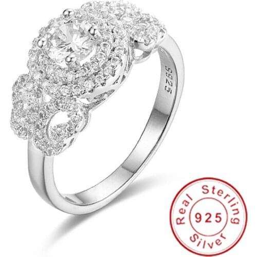 Real Solid 100% 925 Sterling Silver Wedding Ring for Women Eternal 1.2ct Simulated Diamond Engagement Rings finger Jewelry gift