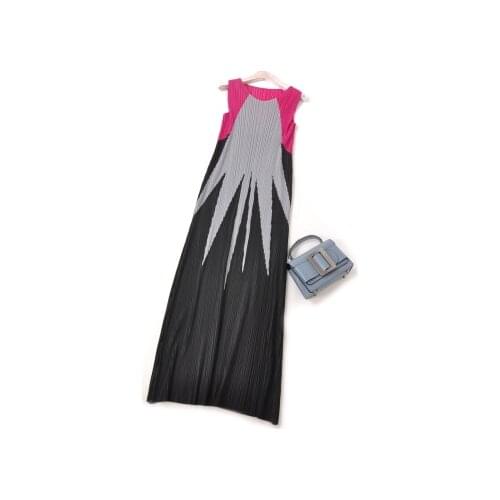 HOT SELLING miyake pleated one-piece dress female medium-long geometric print dress IN STOCK