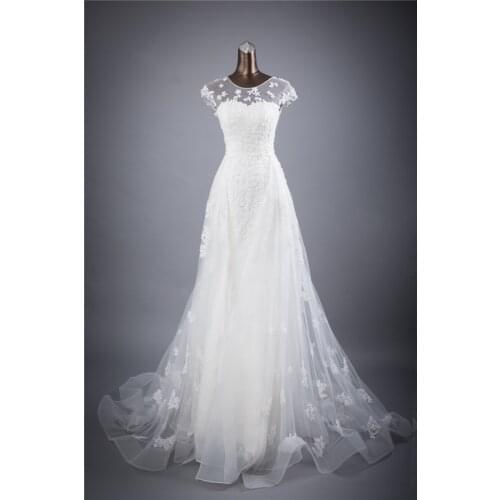 O-neck and Sexy Backless sheath Wedding Dresses real photo lace flowers vestidos de noiva robe de mariage