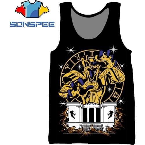 SONSPEE 3D Anime Golden Saint Seiya Print Vest Angel Wings Flying Passion Cartoon Oversize Mens Womens Beach Sports T-shirt