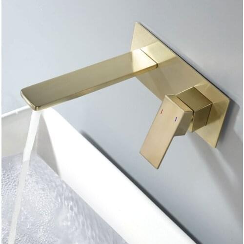 Golden Bathroom Faucet Wall-Mounted Hot And Cold Mixer Built-in Sink Basin Faucet Brushed Gold Concealed Faucet