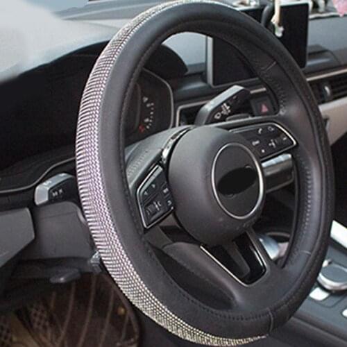 1PC Bling Bling Rhinestones Crystal Car Steering Wheel Cover PU Leather Steering-wheel Covers Auto Accessories Case Car Styling