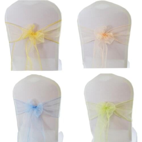 1PC Organza Sheer Wedding Chair Decorations Party Hotel Chairs Sash Knot Belt Chair Bow Covers Bands Ties Chairs Sashes Decor
