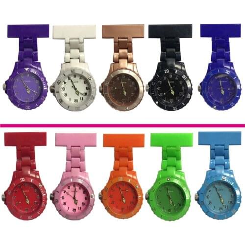 10pcs/lot Plastic Colourful Pins FOB Pocket Watches Nurse Doctor Hospital Fashion Officers Working Women Mens Quartz Hang Watch