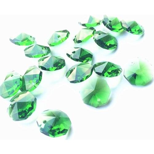 100pcs/lot Green Color 14MM Glass Crystal Chandelier Octagonal Beads in One Hole Lighting Accessories DIY Curtain Beads Supplies