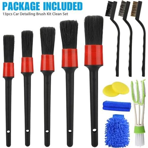 13/9/5pcs Car Cleaning Brush Kit Wash Auto Detailing Brushes Engine Wheel Brushes Car Air-conditioner Outlet Cleaning Tool