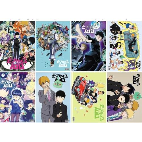 8 pcs/set Mob Psycho 100 Figure Posters Anime Mobu Saiko Hyaku Figures Poster Paper High-definition Wall Stickers 42 X 29 CM