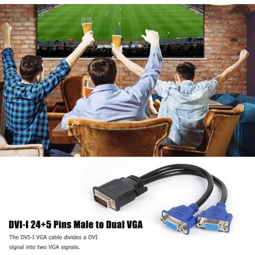 25cm 24+5 Pin DVI-I Male to Dual VGA Female 15 Pin Video Cable Adapter Excellent Durability PVC and Metal 25cm Splitter