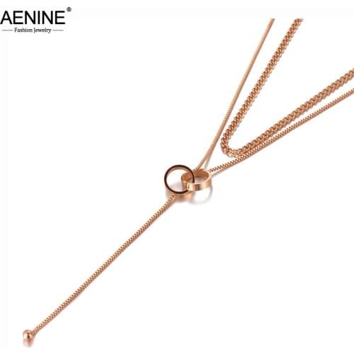 AENINE Goth Stainless Steel Double-layer Double Circle Charm Choker Necklace Trendy Bohemia Chain Necklace For Women AN20119