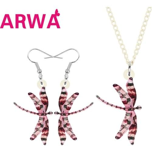 ARWA Acrylic Striped Pink Dragonfly Jewelry Sets Printing Animal Insect Necklace Earrings For Women Girls Kids Birthday Gifts