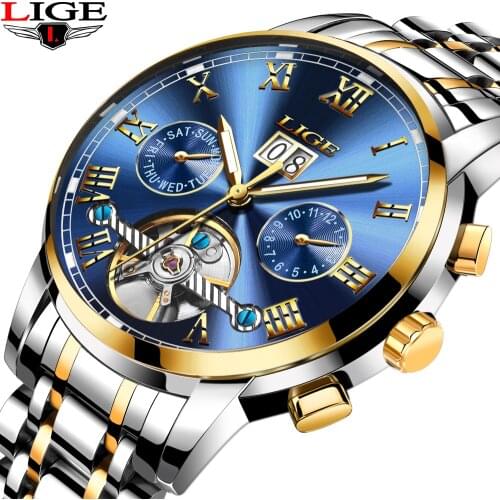 LIGE L 9813 Mens Watches Brand Luxury Fashion Business Automatic Watch Men Full Steel Waterproof Clock Wristwatch