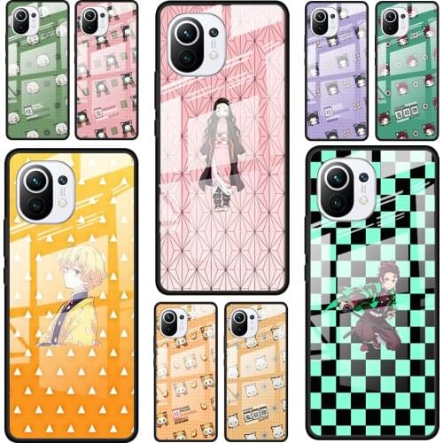 Demon Slayer cute for Xiaomi Mi 11 Ultra Lite 10T Note 10 9T Pro CC9 CC9E 5G Luxury Tempered Glass Phone Case Cover