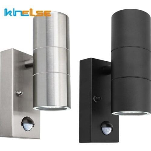 Black PIR Stainless Steel Induction Movement Sensor PIR Motion Wall Light Double Outdoor 10W Wall Lamp IP54 Up Down Bracket Lamp