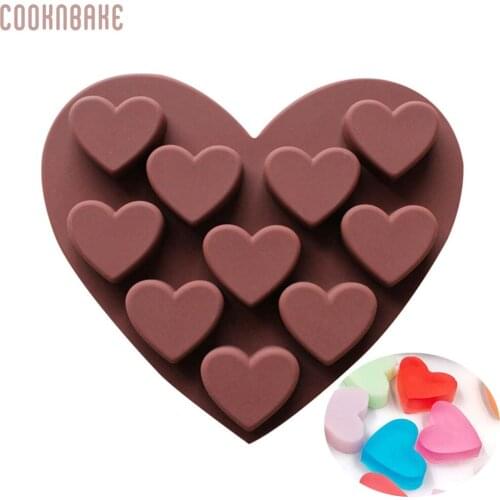 COOKNBAKE DIY Silicone chocolate mold 10 small heart shaped silicone cake bakeware moulds CDSM-078