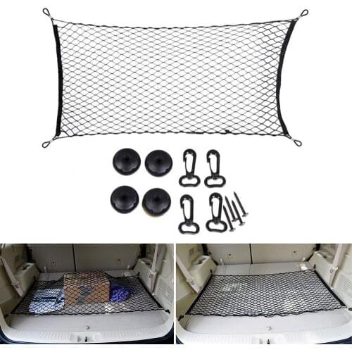 Car Back Rear Trunk Seat Elastic String Net Car Mesh Cargo Net Holder Trunk Auto Elastic Storage 4 Hooks Car Trunk Organizer