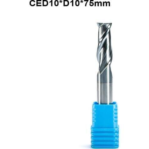2pc HRC55 SHK 10mm CEL 25mm OVL75mm 2 Flute Milling Cutter Metal Aluminum Wood Copper Tool Alloy Carbide Tungsten Steel End Mill