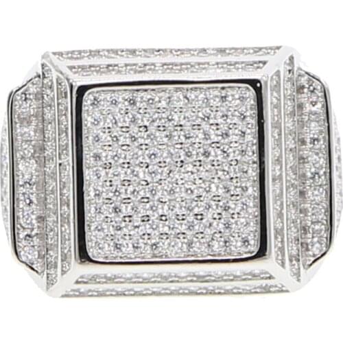 Big Hip Hop Wide Men Rings Square 3D Punk Zircon Finger Ring Jewelry Paved CZ Crystal Shiny For Male Men Wedding Engagement Ring