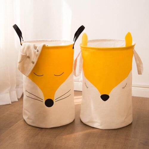 Foldable Cotton Linen Handle Fox Home Foldable Dirty Laundry Basket Canvas Storage Basket Barrel Creative Kids Toys Organizer