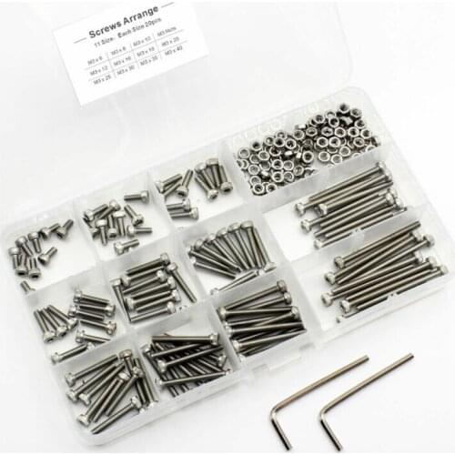 M3 Stainless Steel Socket Cap Screws Nuts Assortment Set Kit Cylindrical Allen Bolts 220 pcs/box