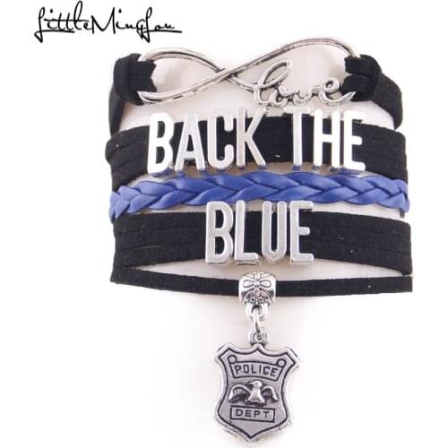 Little Minglou Infinity Love Back the blue bracelet my hero police dept charm leather men bracelets & bangles for women jewelry